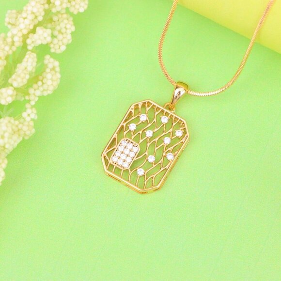 "Rose Gold Rectangle Pendant with Crystal Accents, XPPT1307 - Picture 11 of 12